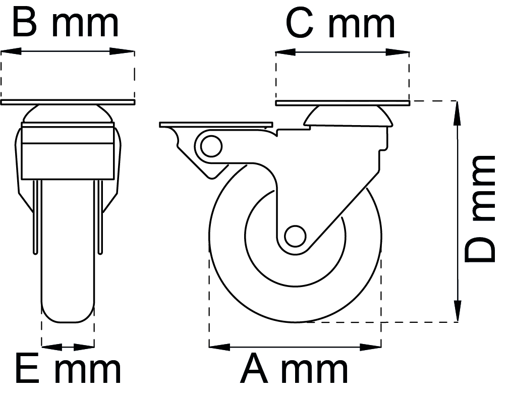 Kalustepyörä jarrulla 4110 sähkösinkitty 100mm | Habo