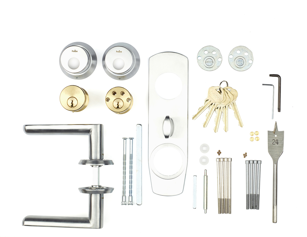 Ytterdørsett uten låskasse Habo Säkra New York Børstet krom